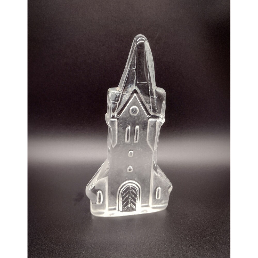 Swedish Nybro Vintage Crystal Steeple Church Partial Candle Votive - Paperweight